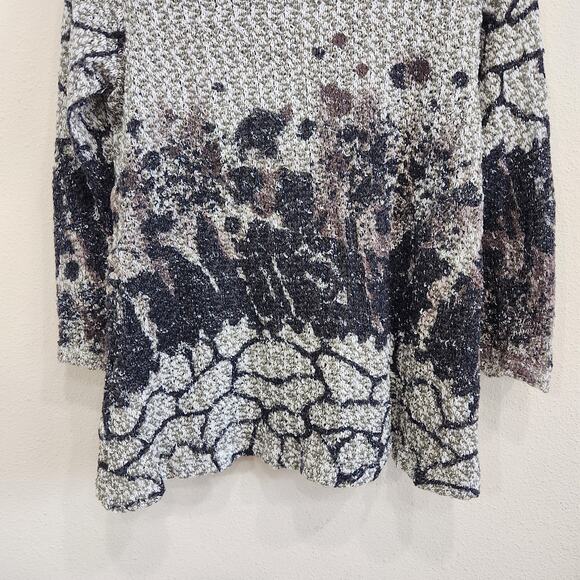 Yest Printed Cardigan Sweater Long Sleeve Open Front Metallic Gray Multi Size XL - Picture 7 of 10